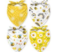 LENSARKU Bee Sunflower Dog Bandana 4 Pack, Soft Cotton Triangle Scarf for Medium to Large Dogs, Adjustable Tie-On, Fits Necks up to 18 in, Boy & Girl, 4 Designs