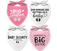 LENSARKU Big Sister Dog Bandana 4 Pack, Soft Cotton Triangle Scarf for Medium Large Dogs, Adjustable Tie-On, Fits Necks up to 18 in, Boy & Girl, 4 Designs