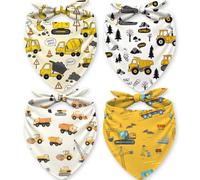 LENSARKU Construction Dog Bandana 4 Pack, Soft Cotton Triangle Scarf for Medium to Large Dogs, Adjustable Tie-On, Fits Necks up to 18 in, Boy & Girl, 4 Designs
