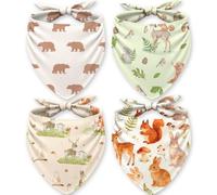 LENSARKU Forest Animal Dog Bandana 4 Pack, Soft Cotton Triangle Scarf for Medium Large Dogs, Adjustable Tie-On, Fits Necks up to 18 in, Boy & Girl, 4 Designs