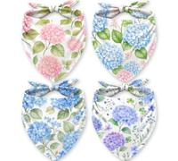 LENSARKU Hydrangea Flower Dog Bandana 4 Pack, Soft Cotton Triangle Scarf for Medium to Large Dogs, Adjustable Tie-On, Fits Necks up to 18 in, Boy & Girl, 4 Designs