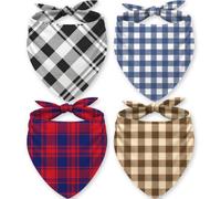 LENSARKU Plaid Dog Bandana 4 Pack, Soft Cotton Triangle Scarf for Medium to Large Dogs, Adjustable Tie-On, Fits Necks up to 18 in, Boy & Girl, 4 Designs