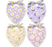 LENSARKU Purple Daisy Dog Bandana 4 Pack, Soft Cotton Triangle Scarf for Medium to Large Dogs, Adjustable Tie-On, Fits Necks up to 18 in, Boy & Girl, 4 Designs