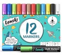 Lenski Liquid Chalk Pens, 12 Colour Liquid Chalk Markers, Easter Gifts for Kids, 6mm Chalk Pens for Blackboards, Window, Glass, Chalkboards, Reversible Tip, Girls Birthday Presents