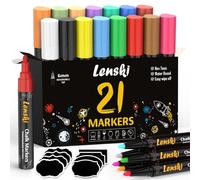 Lenski Liquid Chalk Pens, 21 Colour Liquid Chalk Markers, Easter Gifts for Kids, 6mm Chalk Pens for Blackboards, Window, Glass, Chalkboards,Reversible Tip, Girls Birthday Presents