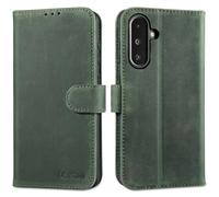 Lensun Cover for Samsung Galaxy A36, Genuine Leather Case [RFID Blocking] Book Protection with Wallet Magnetic Closure Flip Leather Cases for Samsung Galaxy A36 - Retro Green