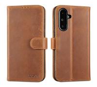 LENSUN Genuine Leather Case for Samsung Galaxy A36, Mobile Phone Case [Genuine Leather][Card Slot][RFID Protection] Foldable Leather Case for Galaxy A36 5G - Vintage Brown