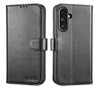LENSUN Genuine Leather Case for Samsung Galaxy A36, Mobile Phone Case [Genuine Leather] [Wallet] Mobile Phone Flip Leather Case Flip Case for Samsung Galaxy A36 5G - Black