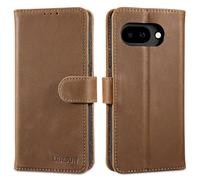 LENSUN Leather Case for Google Pixel 9a, Mobile Phone Case, Genuine Leather, Card Slot, Genuine Leather Flip Protective Mobile Phone Case for Google Pixel 9a - Vintage Dark Brown