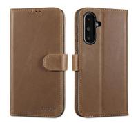 LENSUN Leather Case for Samsung Galaxy A36, Genuine Leather Case, Card Slot, RFID Protection, Flip Mobile Phone Case for Galaxy A36 5G - Vintage Dark Brown