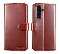 LENSUN Leather Case for Samsung Galaxy A36, Genuine Leather Case, Wallet Compartment, RFID Protection, Flip Mobile Phone Case for Samsung A36 5G - Dark Brown