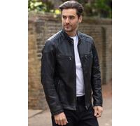 'Lent' Classic Leather Biker Jacket with Buckled Collar Ashwood Leather Black XXL