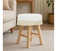 Lentigo White and Natural Fabric Stool with Open Weave Design