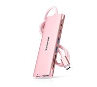 LENTION 3.3FT Long Cable USB C Hub, 4K HDMI, A&C, Card Reader, Aux, 100W PD | 2 USB 3.0, Type C Data, Compatible for 2026-2016 MacBook Pro, New Mac Air/Surface, ChromeBook, More (CB-C37, Rose Gold)
