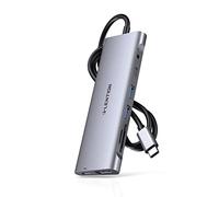 LENTION 3.3FT Long Cable USB C Hub with 4K HDMI, 2 USB 3.0, Card Reader, Aux, Type C Data/Charging Adapter Compatible 2025-2016 MacBook Pro, New Mac Air/Surface, ChromeBook, More (CB-C37, Space Gray)