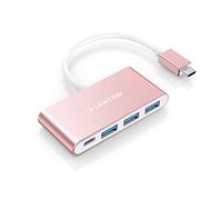 LENTION 4-in-1 USB-C Hub with Type C, 3*USB3.0 Compatible 2025-2016 MacBook Pro/2025-2018 MacBook Air, iPhone 17-15, Surface, ChromeBook, Multiport Charging & Connecting Adapter (C13se, Rose Gold)