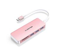 LENTION USB C Hub with 3 USB 3.0 and SD/Micro SD Card Reader Compatible 2025-2016 MacBook Pro, New Mac Air/iPad Pro/Surface, ChromeBook, More, Multi-Port Type C Adapter (Rose Gold, C15)