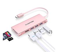 LENTION USB C Hub with 4K HDMI, 3 USB 3.0, SD 3.0 Card Reader Compatible 2025-2016 MacBook Pro, New Mac Air/iPad Pro/Surface, More, Stable Driver Dongle Adapter (CB-C34, Rose Gold)