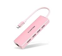 LENTION USB C Hub with Gigabit Ethernet Adapter, 4K HDMI, 3 USB 3.0 Port for 2023-2016 MacBook Pro 13/14/15/16, New Mac Air & Surface, Chromebook, More, Stable Driver Certified (CB-C25, Rose Gold)