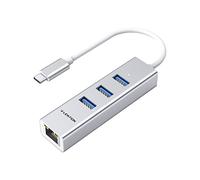LENTION USB-C to 3-Port USB 3.0 Hub with Gigabit Ethernet LAN Adapter Compatible 2024-2016 MacBook Pro M1, M2, New Mac Air/Surface/iPad Pro, Chromebook, More - Ultra Slim (C23s, Silver)