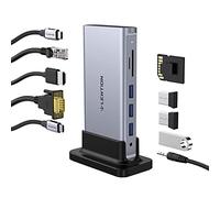 LENTION USB C Vertical Docking Station Hub 100W Power Delivery 4K HDMI VGA Gigabit Ethernet Card Reader USB 3.0 Aux Adapter for 2025-2016 MacBook Pro, New Mac Air Surface Chromebook, More (D55, Gray)