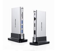LENTION USB C Vertical Docking Station Hub 100W Power Delivery 4K HDMI VGA Gigabit Ethernet Card Reader USB 3.0 Aux Adapter for 2025-2016 MacBook Pro, New Mac Air Surface Chromebook (D55, Silver)