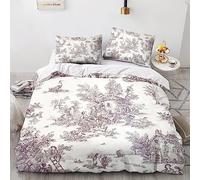 LENTLY Motif of Toile De Jouy 3D Comforter Cover Set for Duvet & Bedspread with Pillow Shams - Microfiber Bed Cover Zipper 3 Piece Set - King (220x240cm)