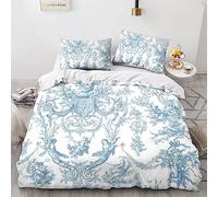 LENTLY Motif of Toile De Jouy 3D Comforter Cover Set for Duvet Cover Bedding Set Bedspread Cover with Pillow Shams Microfiber Bed Cover Zipper 3 Piece Set Quilt Cover Double（200x200cm）