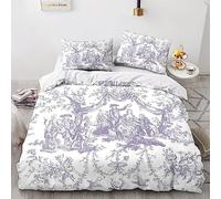 LENTLY Motif of Toile De Jouy 3D Printed Bedding Set with Pillowcase,Duvet Cover with Zipper Closure,Soft Microfiber Quilt Cover Double(200x200cm)