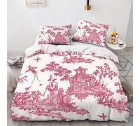 LENTLY Motif of Toile De Jouy 3D Printed Duvet Cover Set Brushed Microfibre Soft Quilt Covers Easy Care Hotel Quality Bedding Sets with Pillowcase 3 Piece Set Double(200x200cm)
