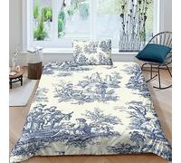 LENTLY Motif of Toile De Jouy 3D Printed Duvet Cover with Pillowcases Bedding Set with Zipper Closure Hypoallergenic Soft Microfiber Quilt Cover Set Single(135x200cm)