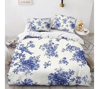 LENTLY Motif of Toile De Jouy Bedding Duvet Cover Set Microfibre Comforter Cover 3D Print Quilt Cover with 3 Piece Set Pillowcases for Children, Adults with Zipper Closure Soft Double(200x200cm)