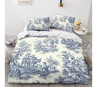 LENTLY Motif of Toile De Jouy Bedding Set 3D Duvet Cover Set Soft Microfiber Quilt Cover with Pillowcases, Comforter Cover 3 Piece Set King(220x240cm)