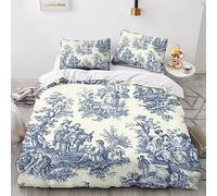 LENTLY Motif of Toile De Jouy Comforter Cover 3D Print Bedding Set Decorative 3 Piece Set Duvet Cover Set Bedspread Cover with Pillowcase Soft Microfiber Zipper Quil Double（200x200cm）