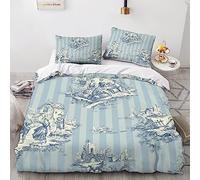 LENTLY Motif of Toile De Jouy Duvet Cover Bedding Set 3 Piece Set Duvet Cover Quilt Cover Microfiber Polyester Comforter Cover with Zipper Closure Pillowcase King(220x240cm)