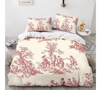 LENTLY Motif of Toile De Jouy Duvet Cover Microfiber Bedding Set, 3D Print Duvet Quilt Cover&Pillowcase, With Zipper Closure, Soft Duvet Cover for Men Woman Kids 3 Piece Set Double（200x200cm）