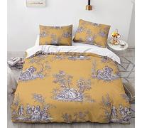 LENTLY Motif of Toile De Jouy Duvet Cover Microfiber Bedding Set, 3D Print Duvet Quilt Cover&Pillowcase, With Zipper Closure, Soft Duvet Cover for Men Woman Kids 3 Piece Set King(220x240cm)