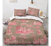 LENTLY Motif of Toile De Jouy Duvet Cover Microfiber Bedding Set, 3D Print Duvet Quilt Cover&Pillowcase, With Zipper Closure, Soft Comforter Cover for Men Woman Kids 3 Piece Set King(220x240cm)