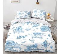 LENTLY Motif of Toile De Jouy Duvet Cover Microfiber Bedding Set, 3D Print Duvet Quilt Cover&Pillowcase, With Zipper Closure, Soft Comforter Cover for Men Woman Kids 3 Piece Set King(220x240cm)
