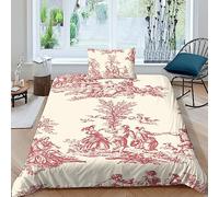 LENTLY Motif of Toile De Jouy Duvet Cover Sets - 3D Quilt Cover, Comforter Cover Bedding Set for Kids Boys And Girls 2 Piece Set with Zipper Closure Soft Microfiber Single(135x200cm)