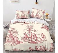 LENTLY Motif of Toile De Jouy Duvet Cover with Pillowcases 3D Printed Bedding Set with Zipper Closure Unique Design Anti-allergic Quilt Cover King(220x240cm)
