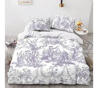 LENTLY Motif of Toile De Jouy Duvet Cover with Pillowcases 3D Printed Bedding Set with Zipper Closure Unique Design Anti-allergic Quilt Cover King（220x240cm）