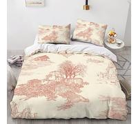 LENTLY Motif of Toile De Jouy Duvet Cover with Pillowcases 3D Printed Bedding Set with Zipper Closure Unique Design Anti-allergic Quilt Cover King(220x240cm)
