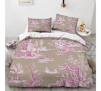 LENTLY Motif of Toile De Jouy Duvet Cover with Pillowcases 3D Printed Bedding Set with Zipper Closure Unique Design Anti-allergic Quilt Cover King(220x240cm)