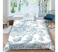 LENTLY Motif of Toile De Jouy Printed Bedding Set Duvet Cover Set 3d Printed Comforter Cover 2 Pieces For Kids Teens Boys Quilt Cover with Zipper Closure Soft Microfiber Single(135x200cm)