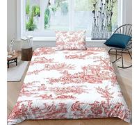 LENTLY Motif of Toile De Jouy Printed Bedding Set Duvet Cover Set 3d Printed Comforter Cover 3 Pieces For Kids Teens Boys Quilt Cover with Zipper Closure Soft Microfiber Single(135x200cm)