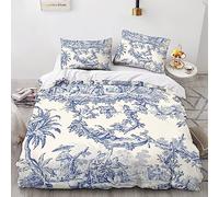 LENTLY Motif of Toile De JouyDuvet Cover Set 3D Bedding Set Decorative Microfiber Polyester Comforter Cover with Pillow Shams, Zipper, 3 Piece Set Quilt Cover Double(200x200cm)
