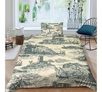 LENTLY Motif of Toile De JouyDuvet Cover Set 3D Printed Quilt Cover Microfiber Bedding Set Ultra Soft Hypoallergenic Comforter Cover with Zipper Closure for Teen Adult Single(135x200cm)