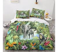 LENTLY Tropical Rainforest Bedding Set Duvet Cover Soft Microfiber Quilt Cover with 3D Print Design for Kids Teenagers Adult 3 Piece Set with Zipper Closure Double(200x200cm)