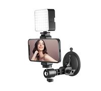 LenTok Suction Cup Mirror Phone Holder with Light, Travel Wall Phone Camera Mount for Makeup Content Creator Essentials, Mirror Tripod for Bathroom Kitchen Compatile with All Smooth Surface